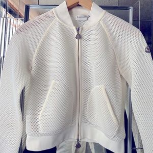 MONCLER WOMENS WHITE MAGLIA CARDIGAN WAFFLED MESH JACKET